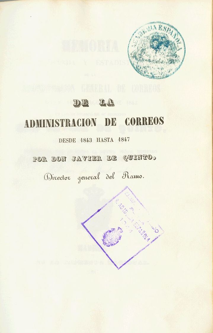 Bibliografía. 1847 MEMORIA RAZONADA Y ESTADISTICA DE LA ADMINISTRACION GENERAL DE CORREOS, Desde 14 De Agosto De 1843, E - Other & Unclassified