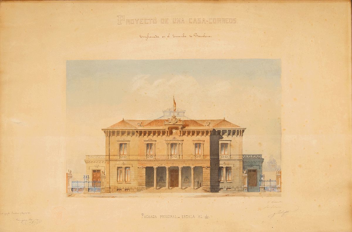 Bibliografía. 1875 PROYECTO DE UNA CASA-CORREOS EMPLAZADA EN EL ENSANCHE DE BARCELONA, Fachada Principal Escala 1/100 De - Other & Unclassified