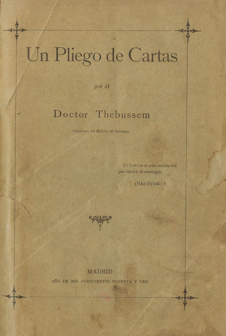 Bibliografía. 1891 UN PLIEGO DE CARTAS (encuadernación Símil Piel). Dr. Thebussem. Madrid, 1891. - Andere & Zonder Classificatie