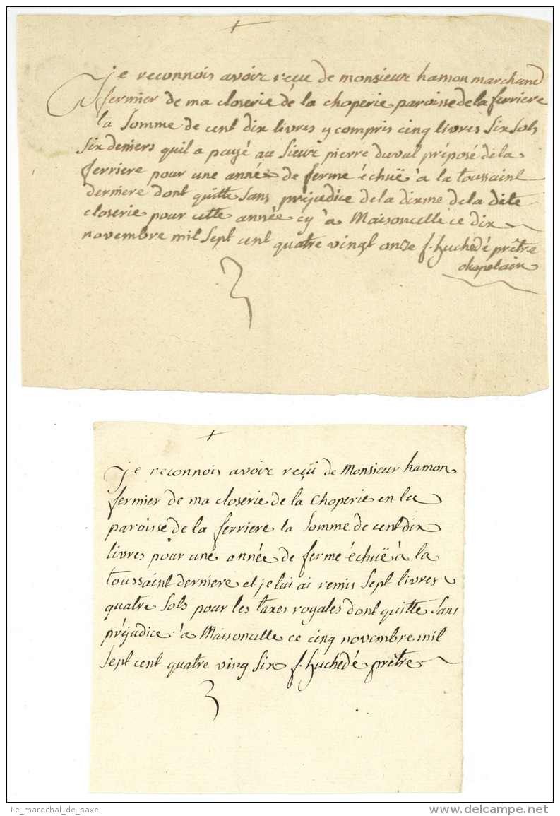 HUCHEDÉ, François (1724-1806). Prêtre, Chapelain Du Château De La Jupellière. MAISONCELLES-DU-MAINE 1791 1786 - Documents Historiques