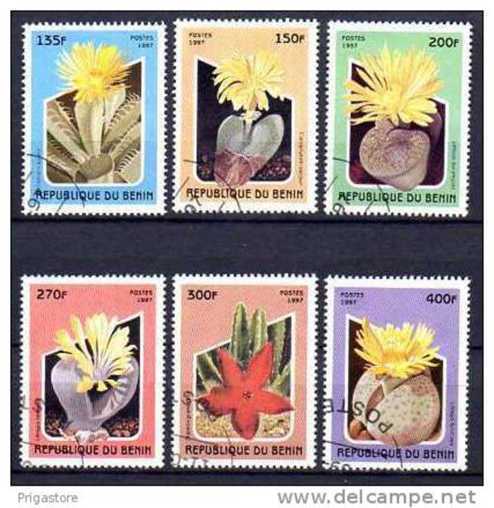 FLEURS Cactus Bénin Série Complète De 6 Timbres Oblitérés - Sukkulenten