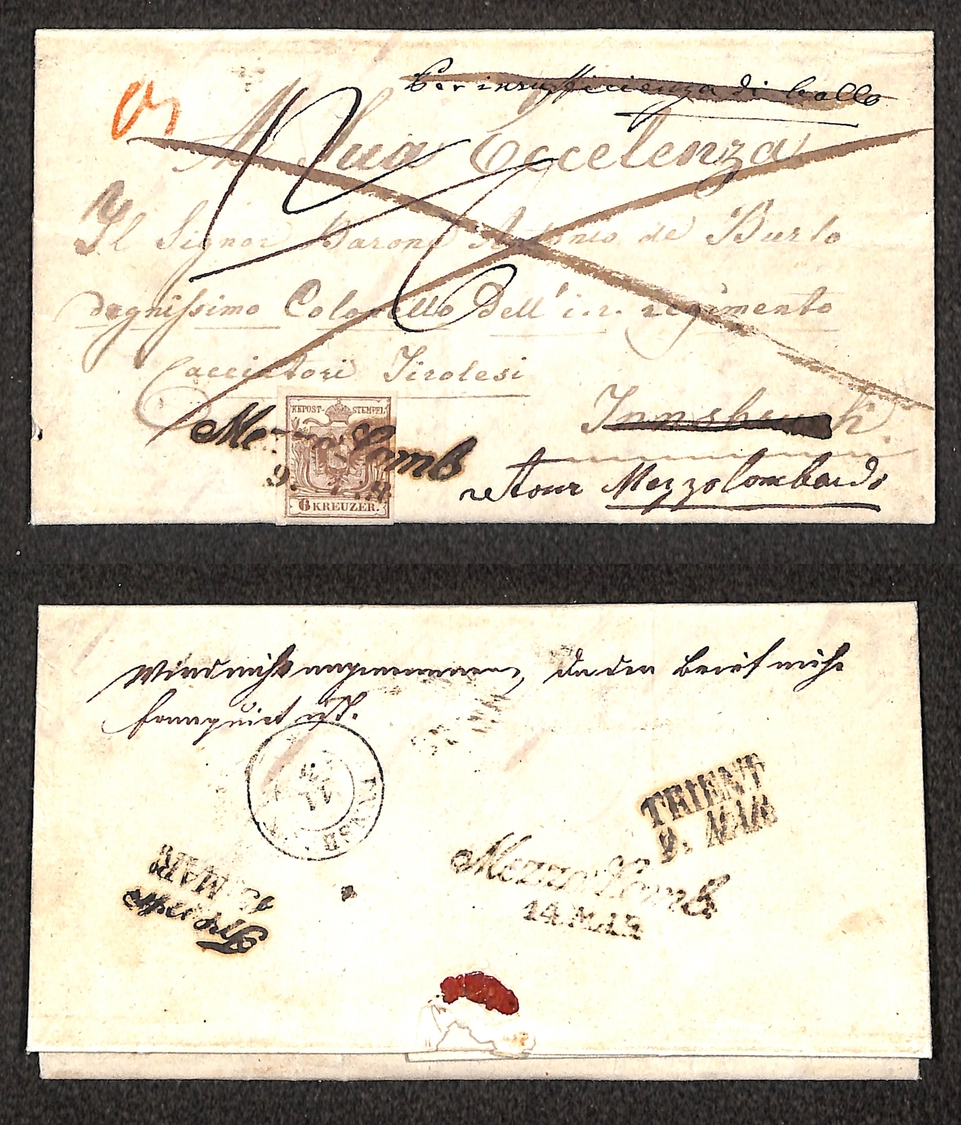 0018 LOMBARDO VENETO - 6 Kreuzer (4) - Petizione A Favore Di Un Militare Su Carta Bollata Da 15 Kreuzer - Spedita Da Mez - Otros & Sin Clasificación