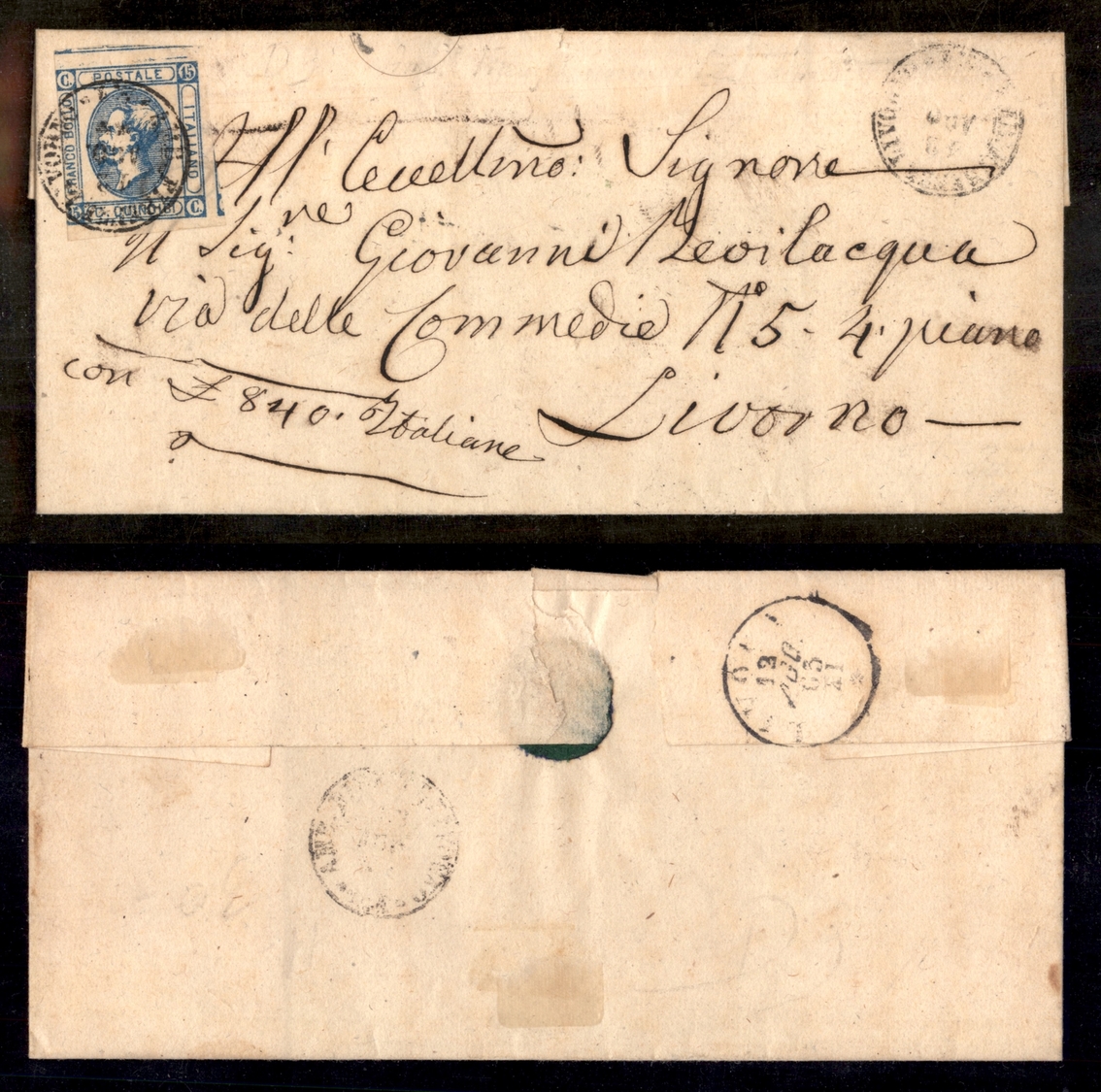 0125 REGNO - Amb. Firenze Livorno N.2 - 15 Cent Azzurro Latteo (13) - Lettera Per Livorno Del 12.8.63 - Other & Unclassified