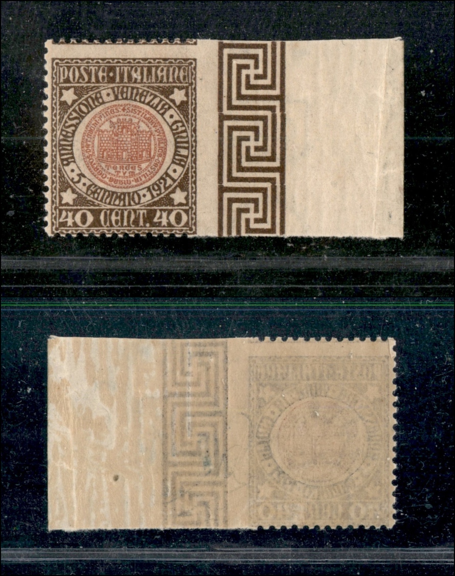 0223 REGNO - 1921 - 40 Cent Venezia Giulia (115e) Non Dentellato A Destra - Bordo Foglio - Gomma Integra (920) - Other & Unclassified