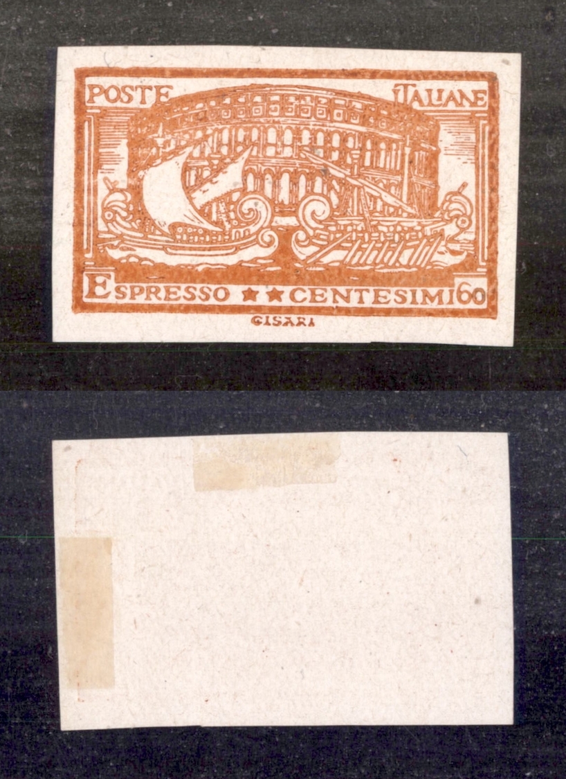 0241 REGNO - 1923 - Saggi Cisari - 60 Cent Espresso Serie Artistica - Stampa In Arancio Su Carta Bianca - Cert. AG - Other & Unclassified