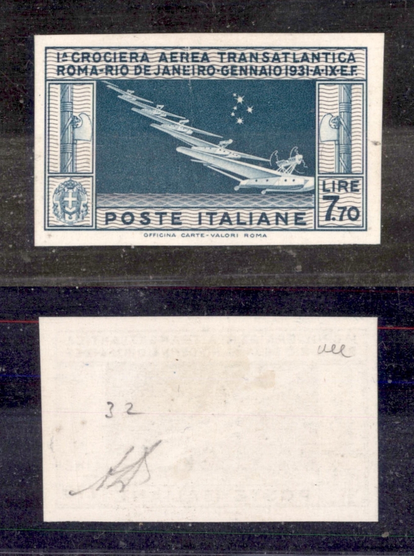 0278 REGNO - 1930 - Prova D’archivio Del 7,70 Lire Balbo (P25) Su Carta Gessata - AD + Cert. AG (2.000) - Other & Unclassified