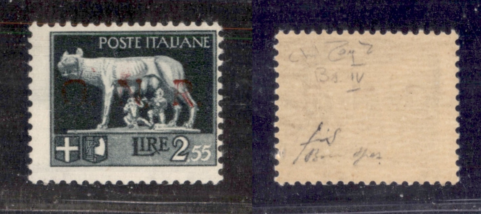 0352 REPUBBLICA SOCIALE - 1943 - GNR Brescia - Spaziati - 2,55 Lire (483/A) - Tracce Di Doppia Soprastampa Povera Di Col - Other & Unclassified