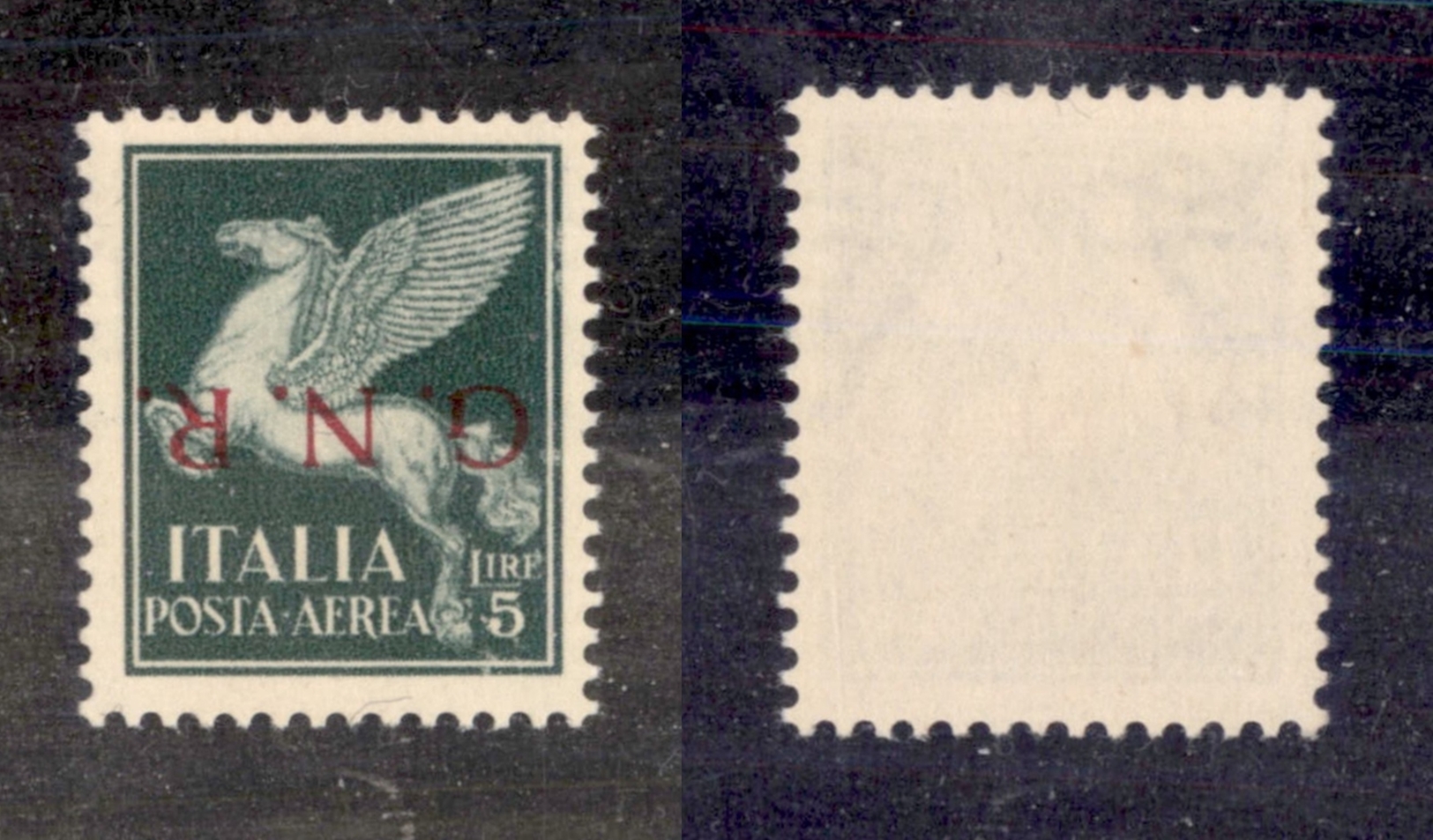 0354 REPUBBLICA SOCIALE - 1943 - GNR Brescia - 5 Lire (125/I - Aerea) Con Soprastampa Capovolta - Senza Gomma - Rarità - - Other & Unclassified