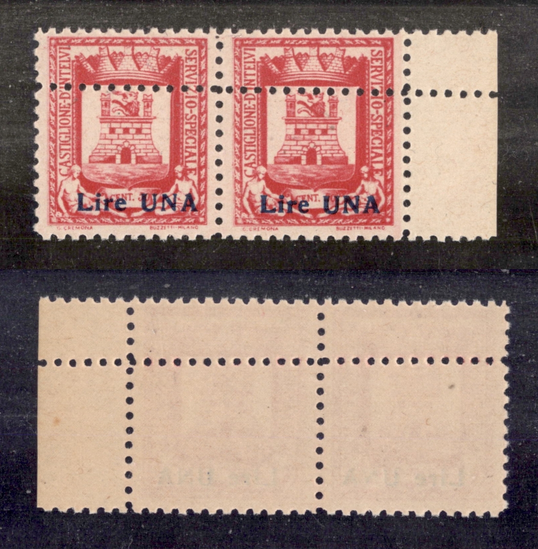 0455 EMISSIONI LOCALI - CASTIGLIONE D’INTELVI - 1945 - 1 Lira Su 50 Cent (19cc) Con Doppia Dentellatura Orizzontale - Go - Other & Unclassified