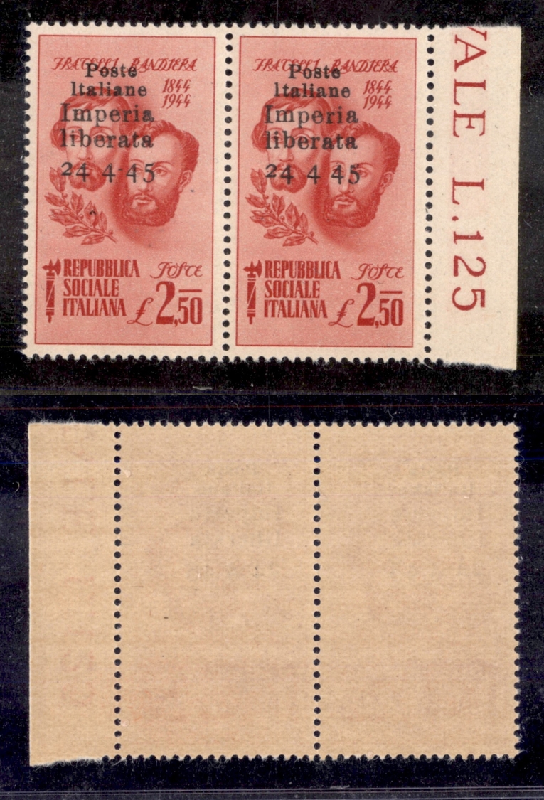 0477 EMISSIONI LOCALI - IMPERIA - 1945 - Coppia Del 2,50 Lire Bandiera (15b+15d) - Bordo Foglio - Gomma Integra (465++) - Other & Unclassified