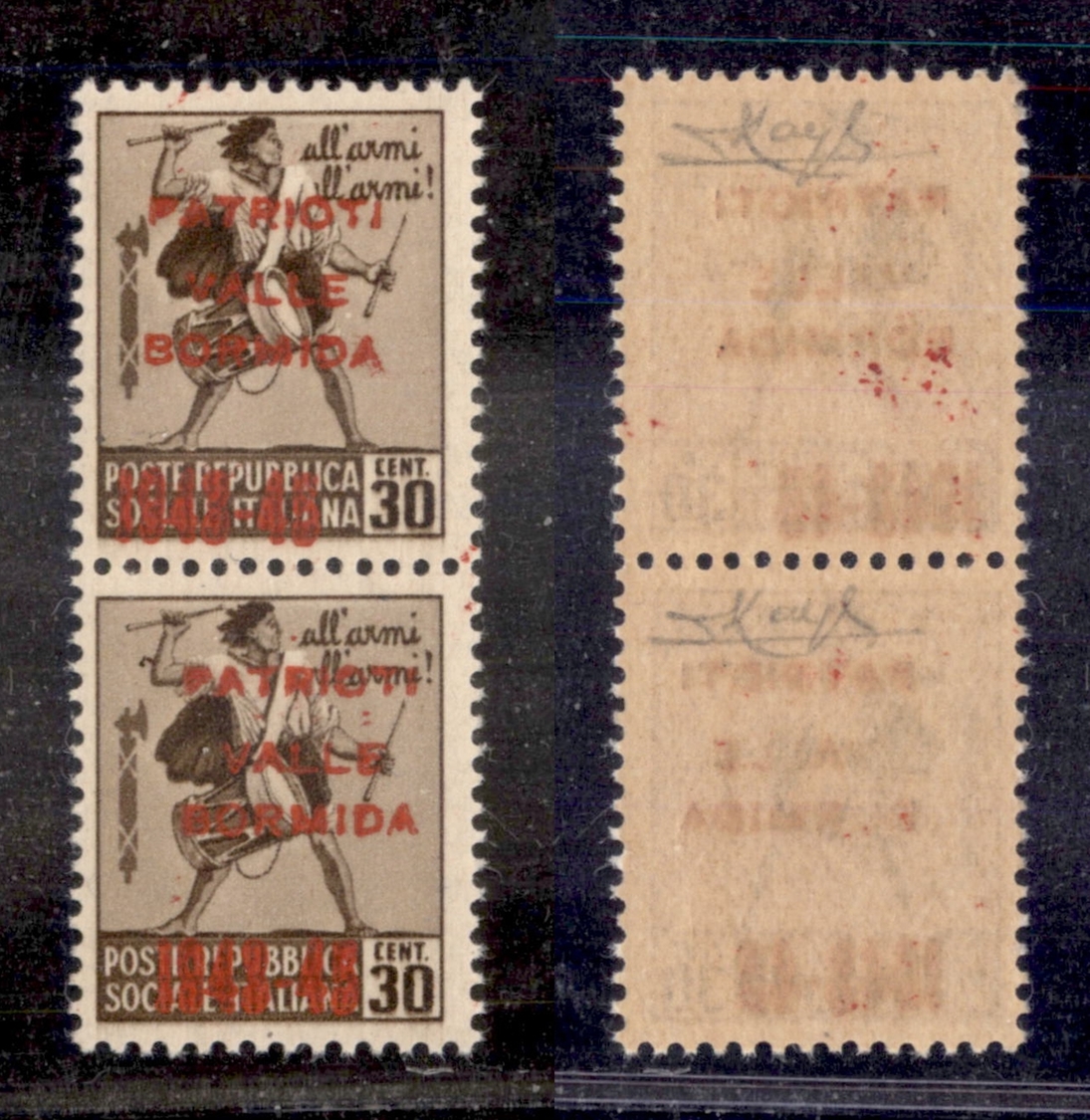 0486 EMISSIONI LOCALI - VALLE BORMIDA - 1945 - Coppia Verticale Del 30 Cent (4A) Con Soprastampa Spostata A Sinistra (Po - Other & Unclassified