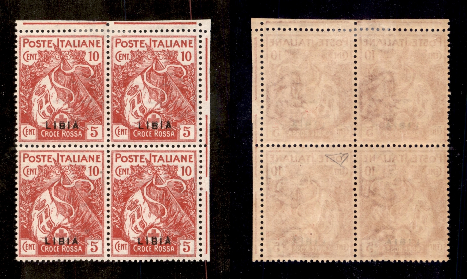 0563 COLONIE - LIBIA - 1915/1916 - Quartina Del 10 Cent + 5 Cent (13c) Con Soprastampa Fortemente Spostata Verso Il Bass - Other & Unclassified