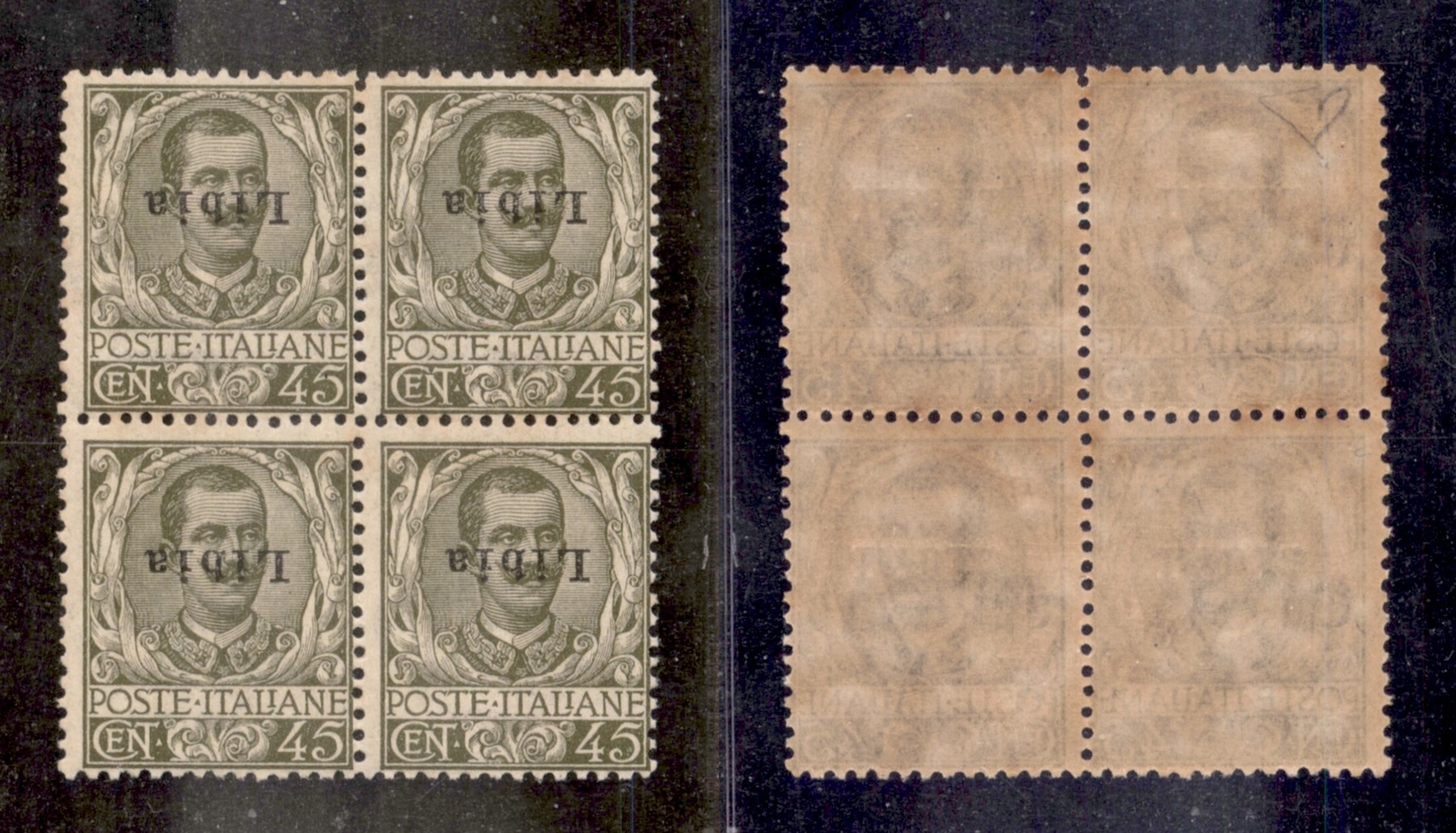0565 COLONIE - LIBIA - 1917/1918 - Quartina Del 45 Cent Floreale (18a) Con Soprastampa Capovolta - Gomma Integra - Cert. - Other & Unclassified
