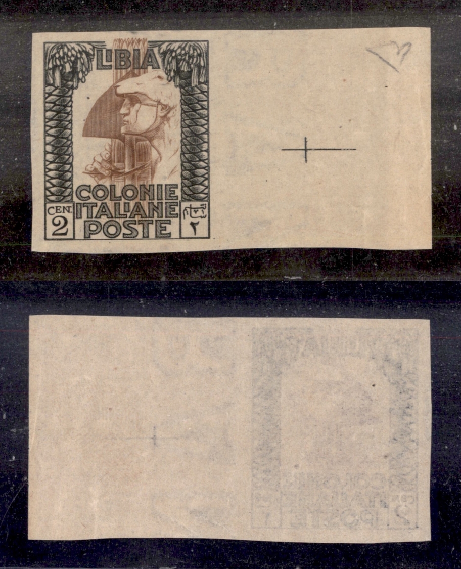 0570 COLONIE - LIBIA - 1921 - Prova D’Archivio - 2 Cent Pittorica (P22) Bordo Foglio - Senza Gomma - Diena (320) - Other & Unclassified