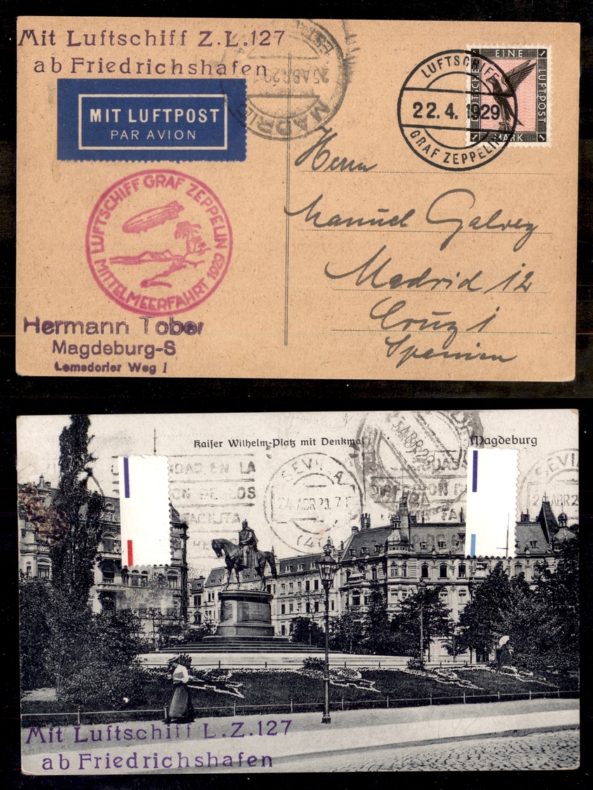 0785 GERMANIA - 1929 - Cartolina Illustrata Viaggiata Con Luftschiff Z.L. 127 Per Madrid - Other & Unclassified