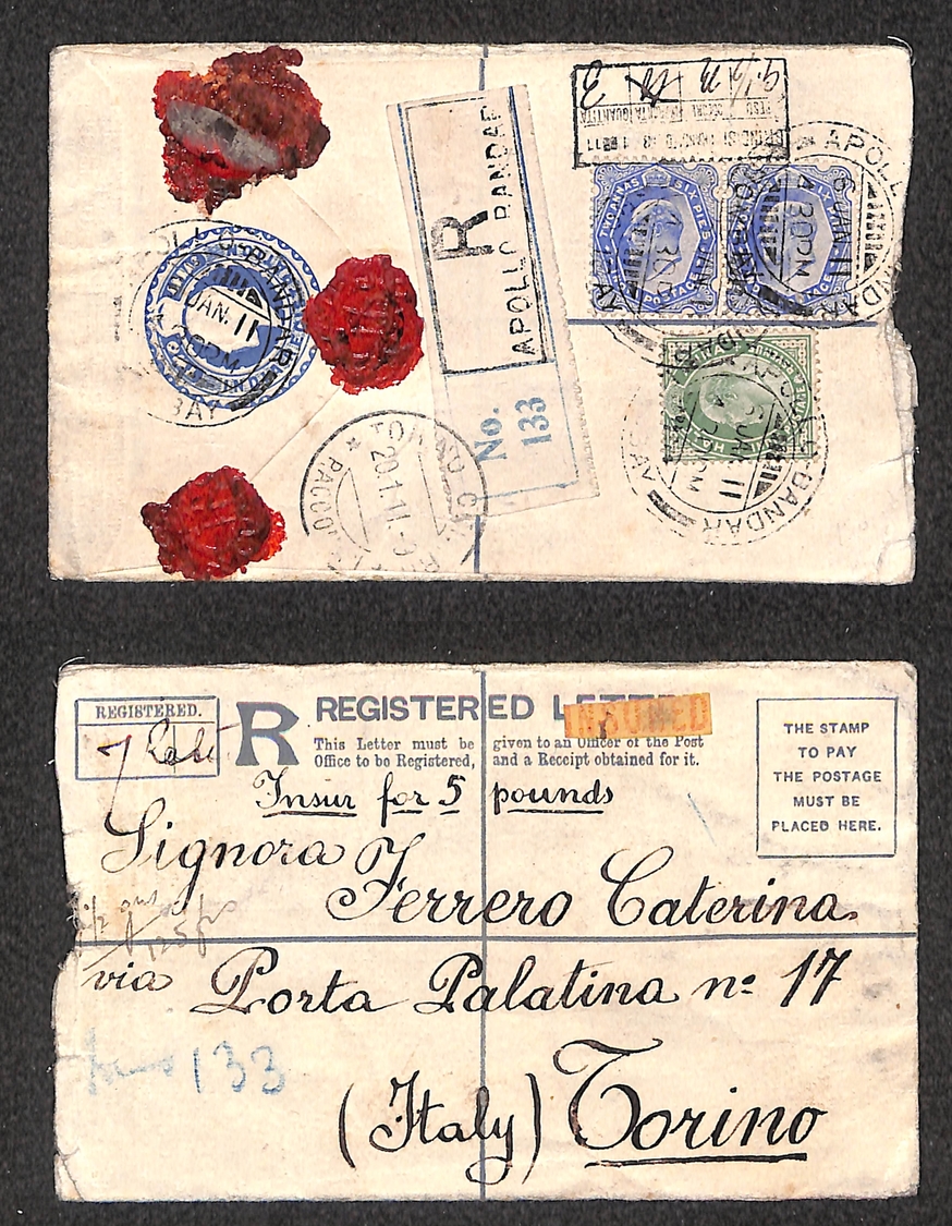 0882 INDIA - 1911 - Registered Letter Assicurata Da Apollo Bandar (Mombai) A Torino - Other & Unclassified