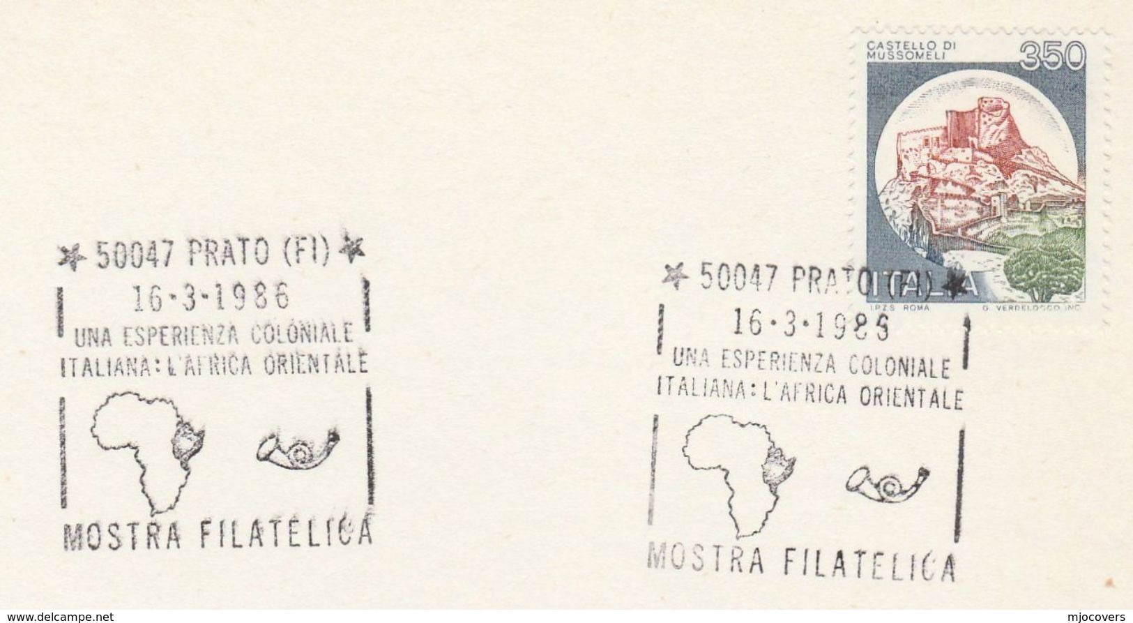 1986 COLONIAL AFRICA EXHIBITION EVENT Card Prato ITALY Stamps Map Of Africa Cover Colonialism - 1981-90: Marcophilia