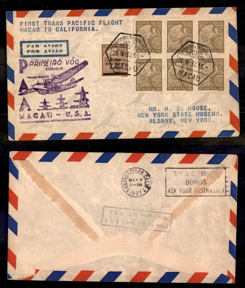 0916 POSTA AEREA - 1937 (28 Aprile) - Primo Volo Macau New York - Other & Unclassified