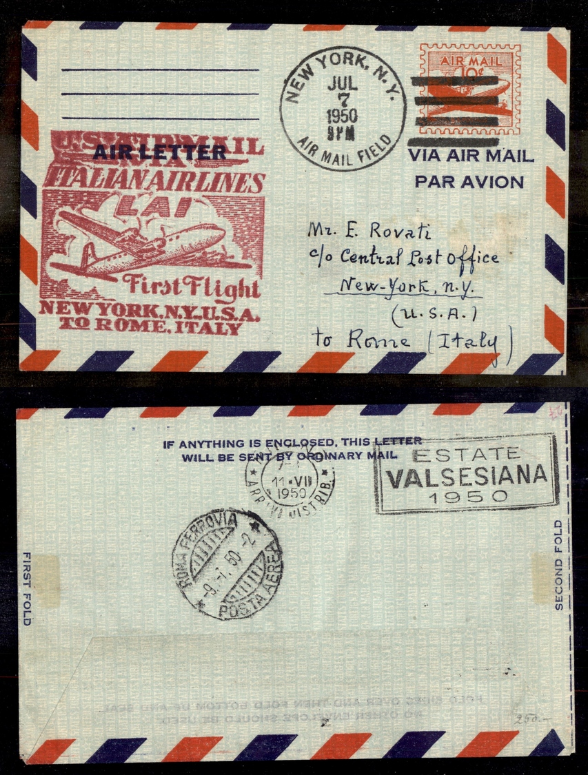 0920 POSTA AEREA - 1950 (7 Luglio) - Primo Volo LAI New York Roma - Other & Unclassified