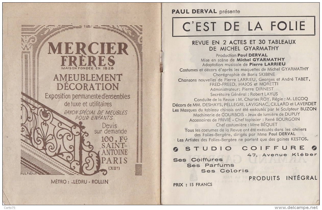 Vieux-Papiers - Programme 10 Feuillets - Théâtre Folies Bergère - Anges - Publicité Parfum- Femme Nue Bas Corset Kestos - Programmes