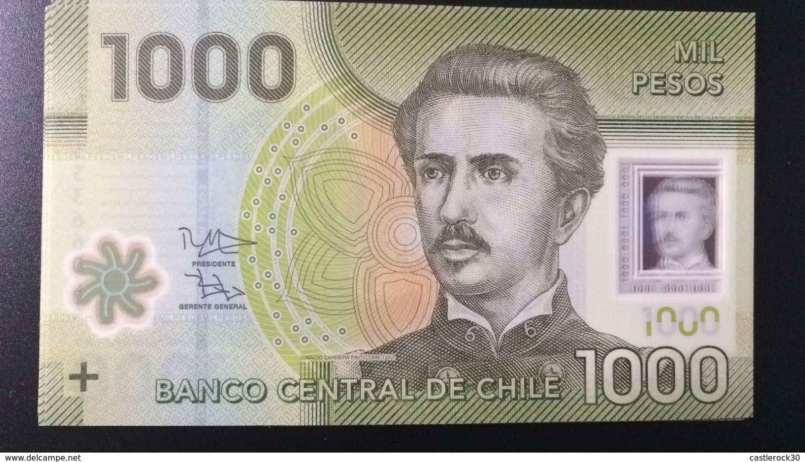 L) 2015 CHILE, BANKNOTES, IGNACIO CARRERA PINTO 1848 -1882, MILITARY, NATIONAL PARK TORRES DEL PAINE, 1000 PESOS, XF - Chili