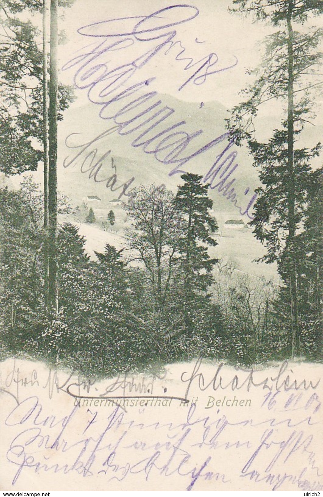 AK Untermunsterthal Mit Belchen - Stempel Posthülfstelle Belchen - 1901 (31305) - Münstertal