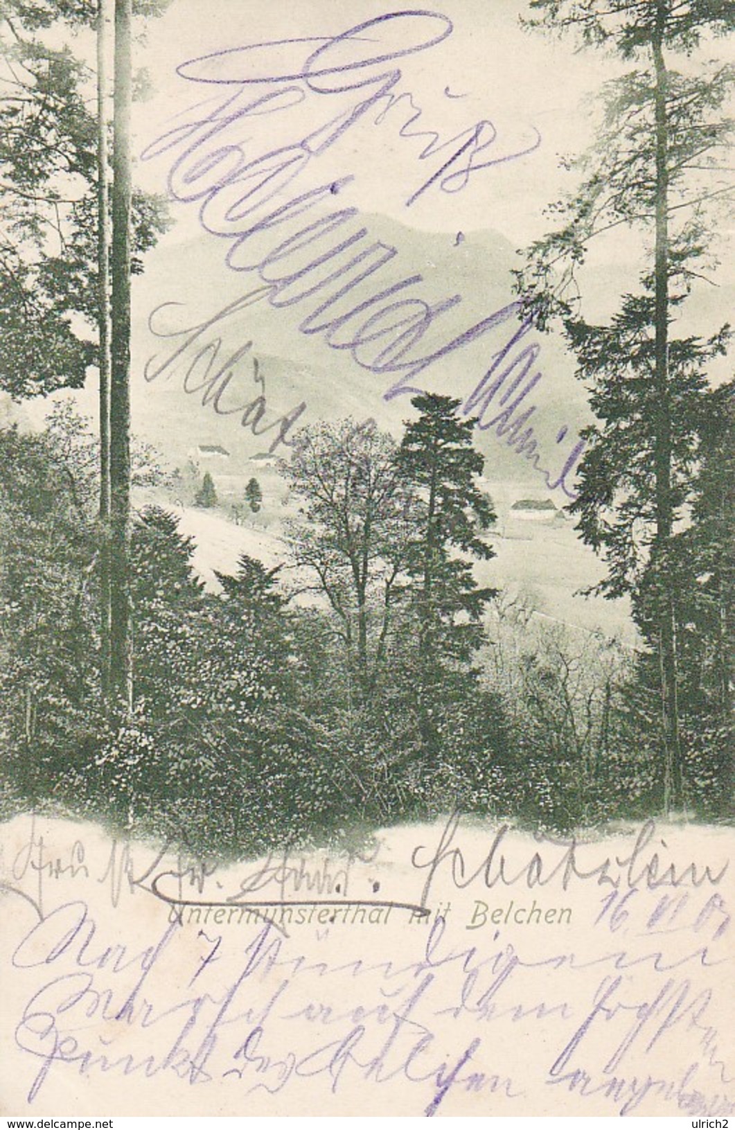 AK Untermunsterthal Mit Belchen - Stempel Posthülfstelle Belchen - 1901 (31305) - Muenstertal