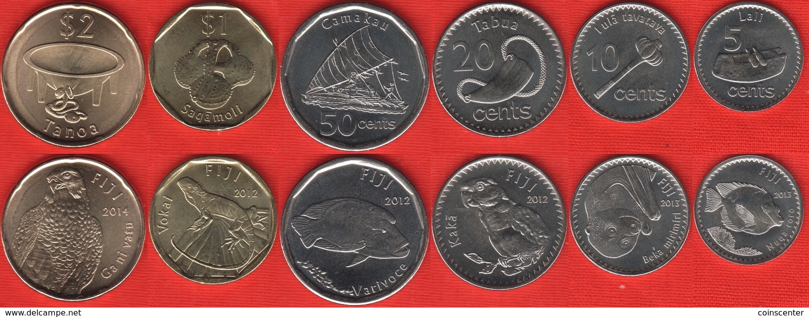 Fiji Set Of 6 Coins: 5 Cents - 2 Dollars 2012-2014 UNC - Figi