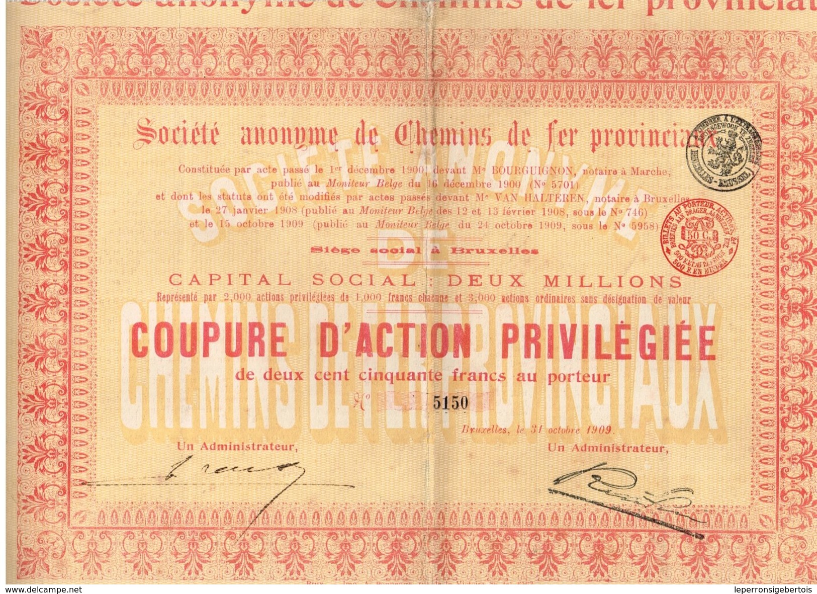 Action Ancienne - Société Anonyme Des Chemins De Fer Provinciaux - Titre De 1909 - Chemin De Fer & Tramway