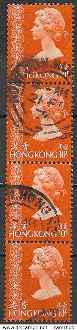 HONG KONG 1973 Queen Elizabeth - 10c Orange FU BLOCK OF 4 - Hojas Bloque