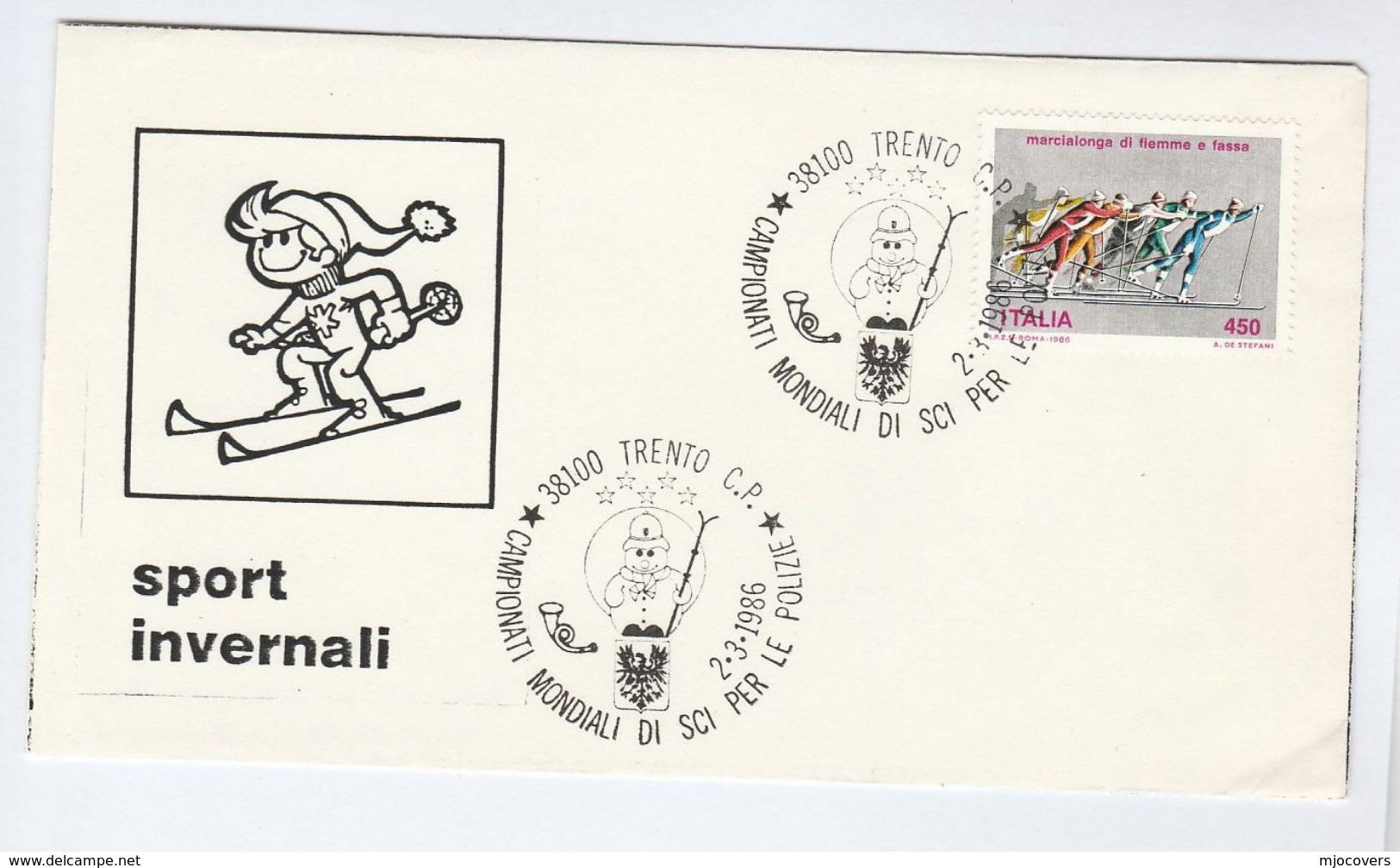 1986 Cover World POLICE SKIING CHAMPIONSHIPS EVENT  Trento Italy Stamps Ski Sport - Polizia – Gendarmeria