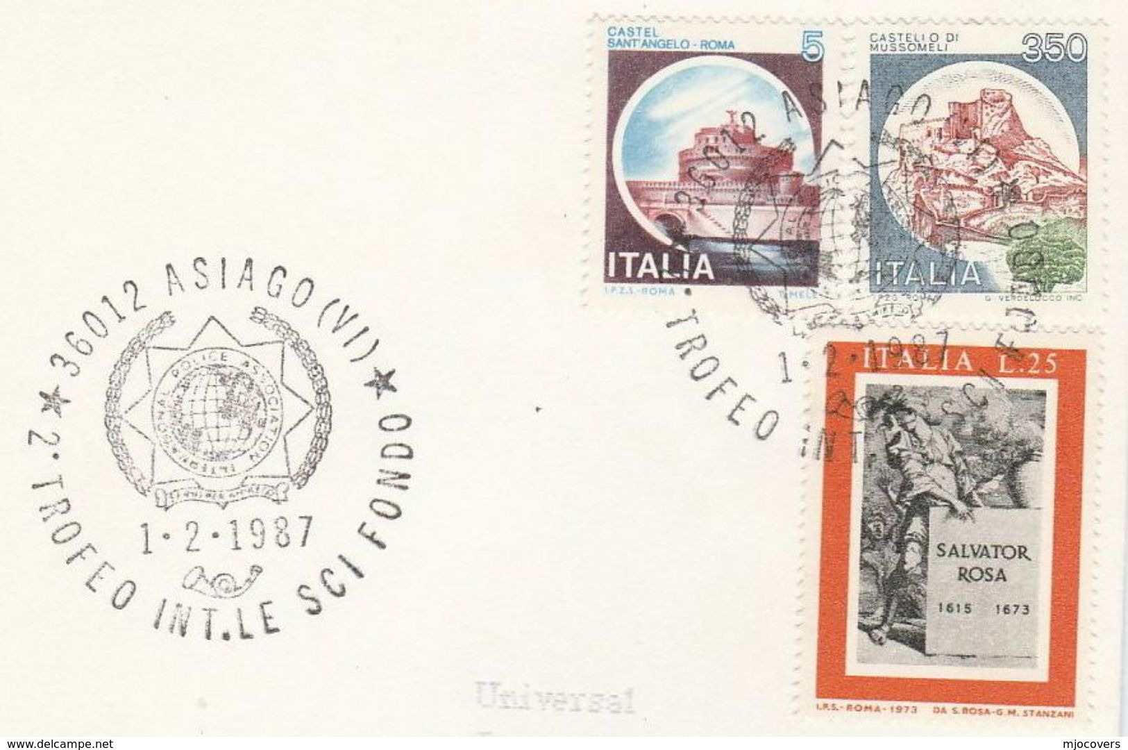 1987 International POLICE ASSOCIATION Cross Country SKIING EVENT COVER Asiago Italy Stamps Ski Sport - Police - Gendarmerie