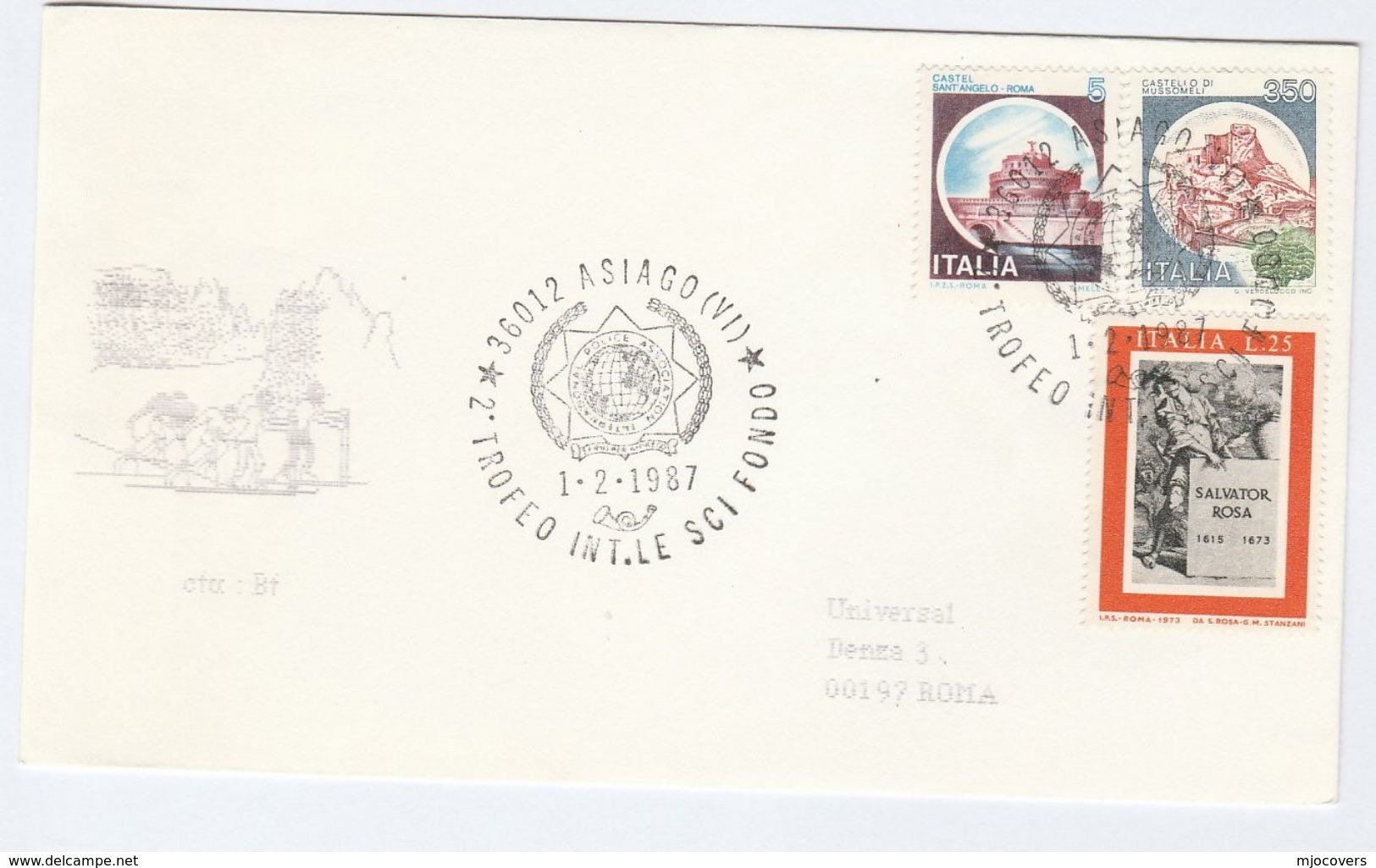 1987 International POLICE ASSOCIATION Cross Country SKIING EVENT COVER Asiago Italy Stamps Ski Sport - Police - Gendarmerie