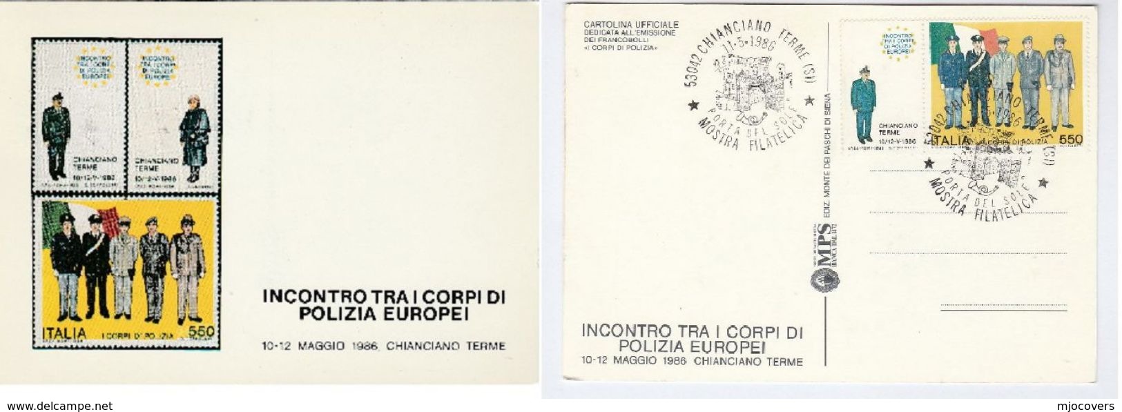 1986 Chianciano ITALY POLICE Stamps EVENT COVER Card Postcard - Police - Gendarmerie