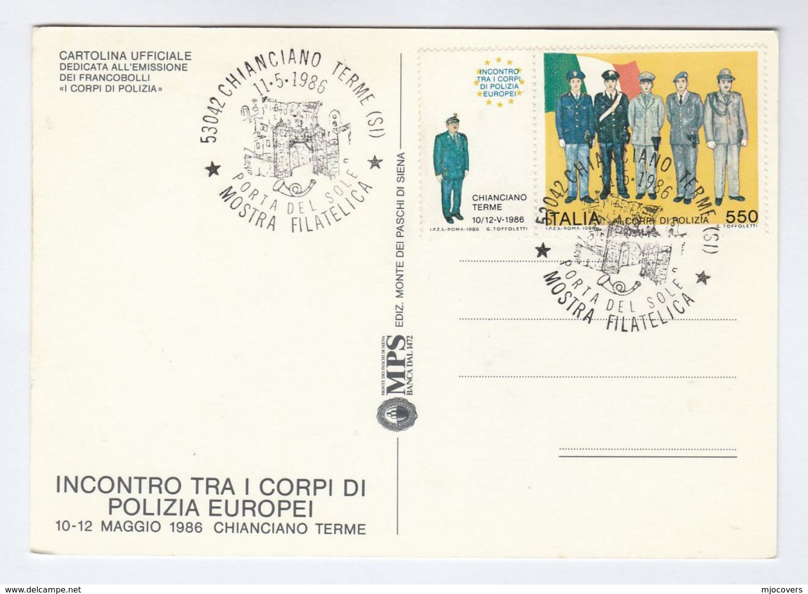 1986 Chianciano ITALY POLICE Stamps EVENT COVER Card Postcard - Police - Gendarmerie