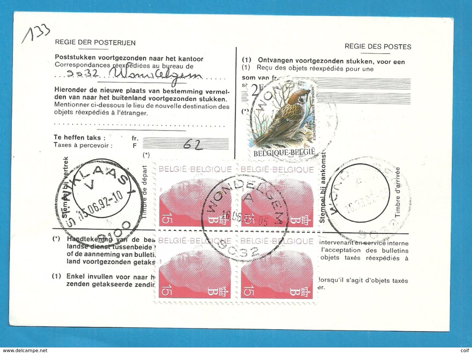 2347+2450 Op Kaart (type)965 Voor TAXE DE REEXPEDITION Met Stempel WONDELGEM Van Postkantoor ST-NIKLAAS - 1990-1993 Olyff