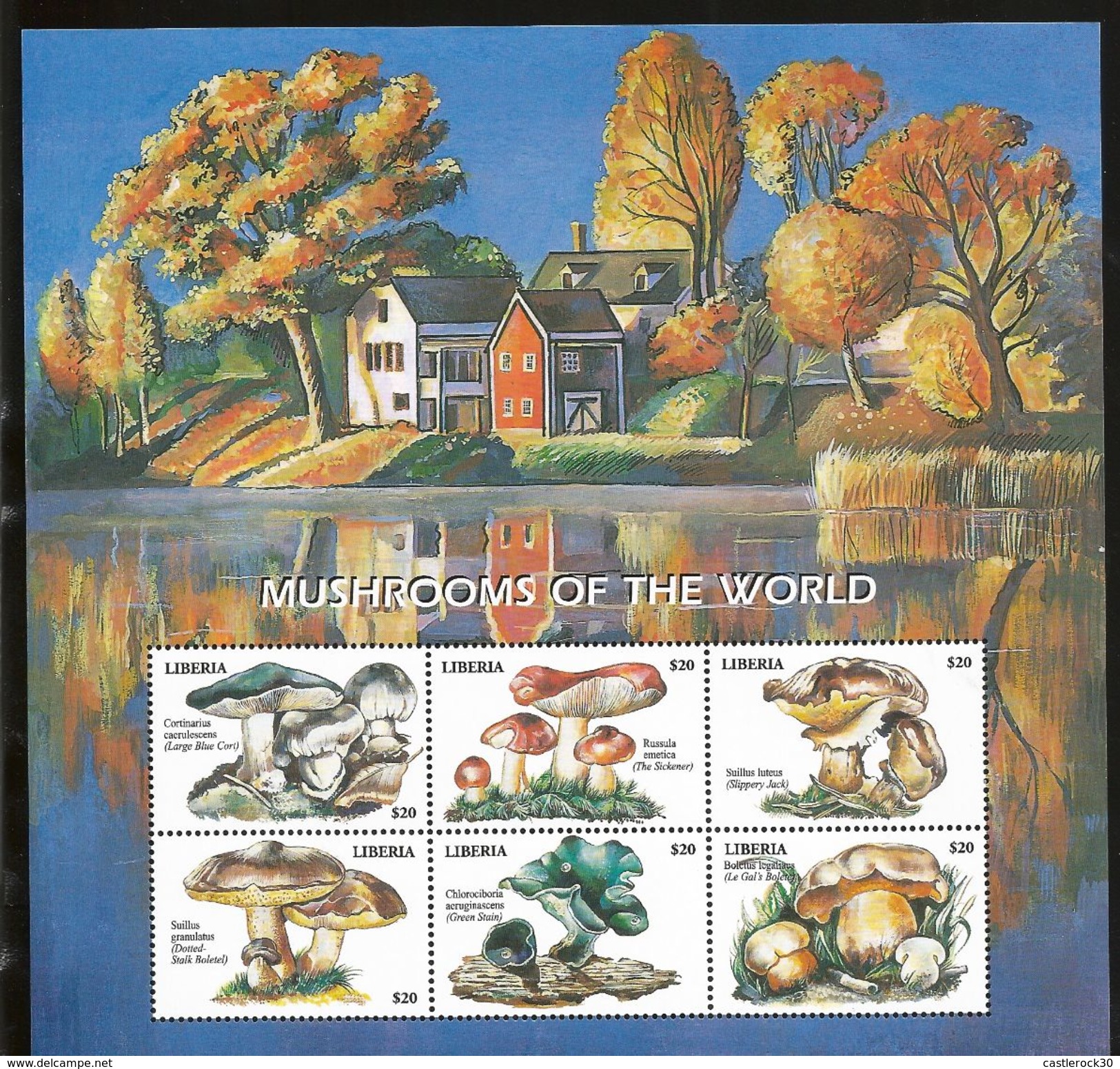 J) 2007 LIBERIA, MUSHROOMS OF THE WORLD, LANDSCAPE PAINTING, SOUVENIR SHEET, MNH - Liberia