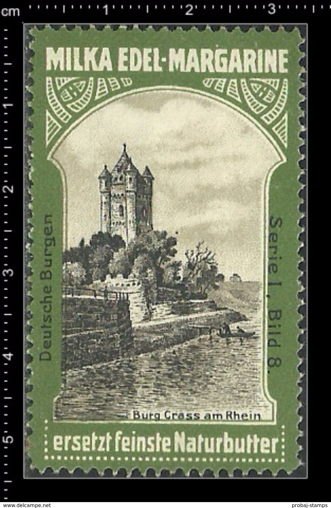 German Poster Stamps, Reklamemarke, Milka Margarine, Butter, Burg, Castle, Schloss, Crass Am Rhein - Castelli