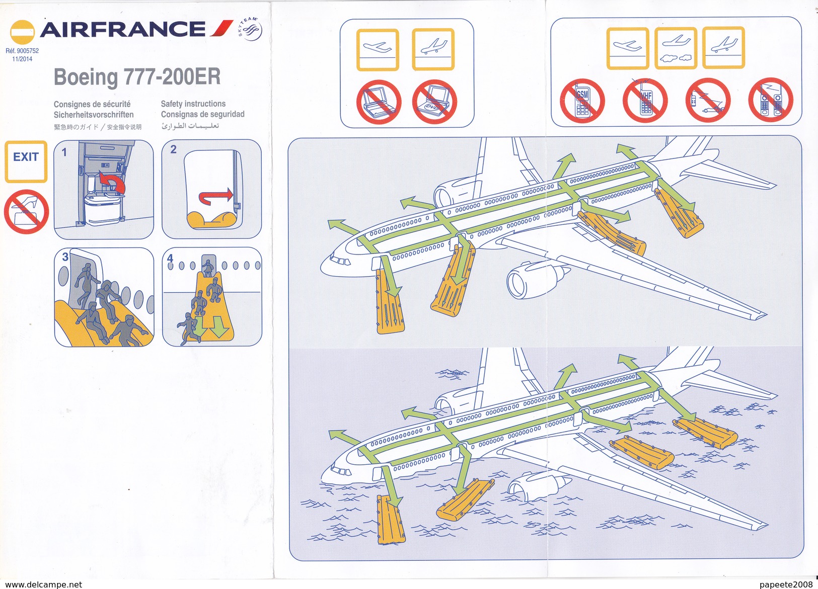 Air France/ Boeing 777- 200 ER / Consignes De Sécurité / Safety Card - 11/2014 / 1er Modèle - Fichas De Seguridad