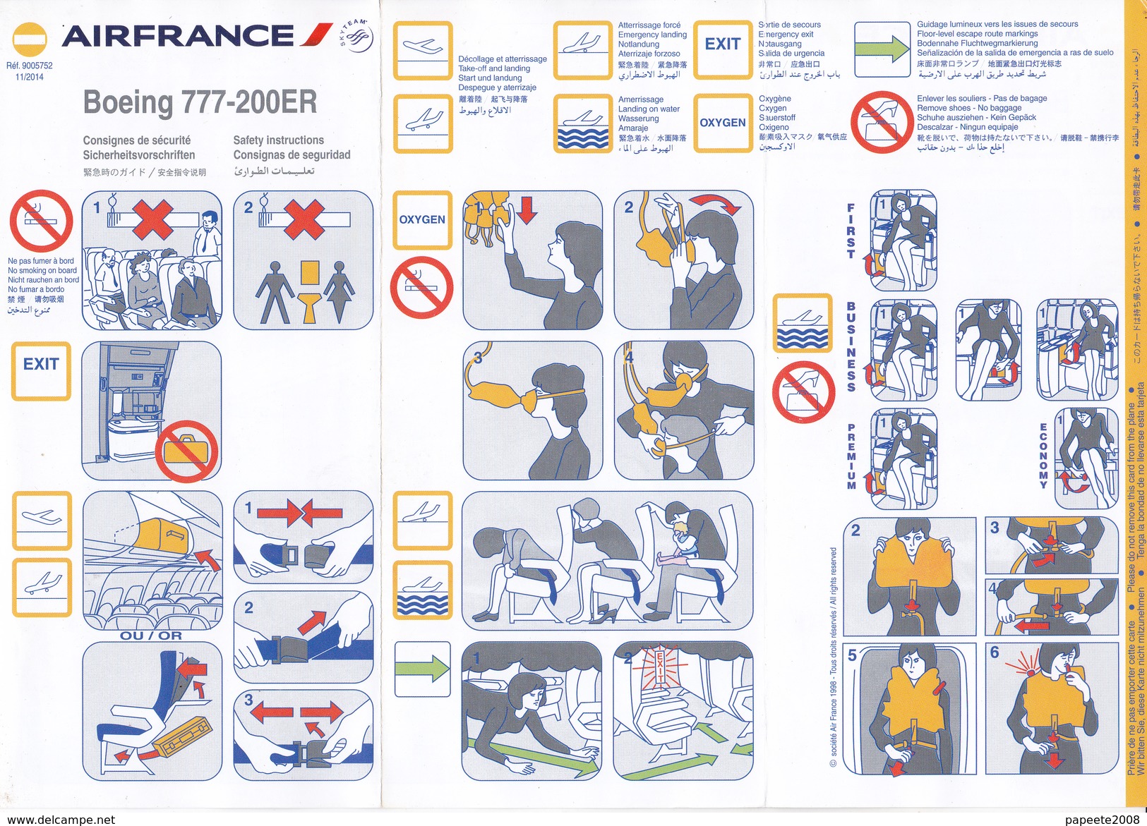 Air France/ Boeing 777- 200 ER / Consignes De Sécurité / Safety Card - 11/2014 / 1er Modèle - Scheda Di Sicurezza