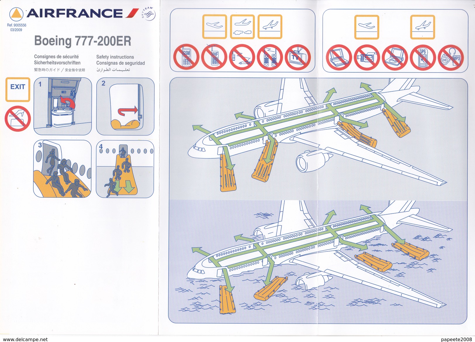 Air France/ Boeing 777- 200 ER / Consignes De Sécurité / Safety Card - 03/2009 / 1er Modèle - Fichas De Seguridad