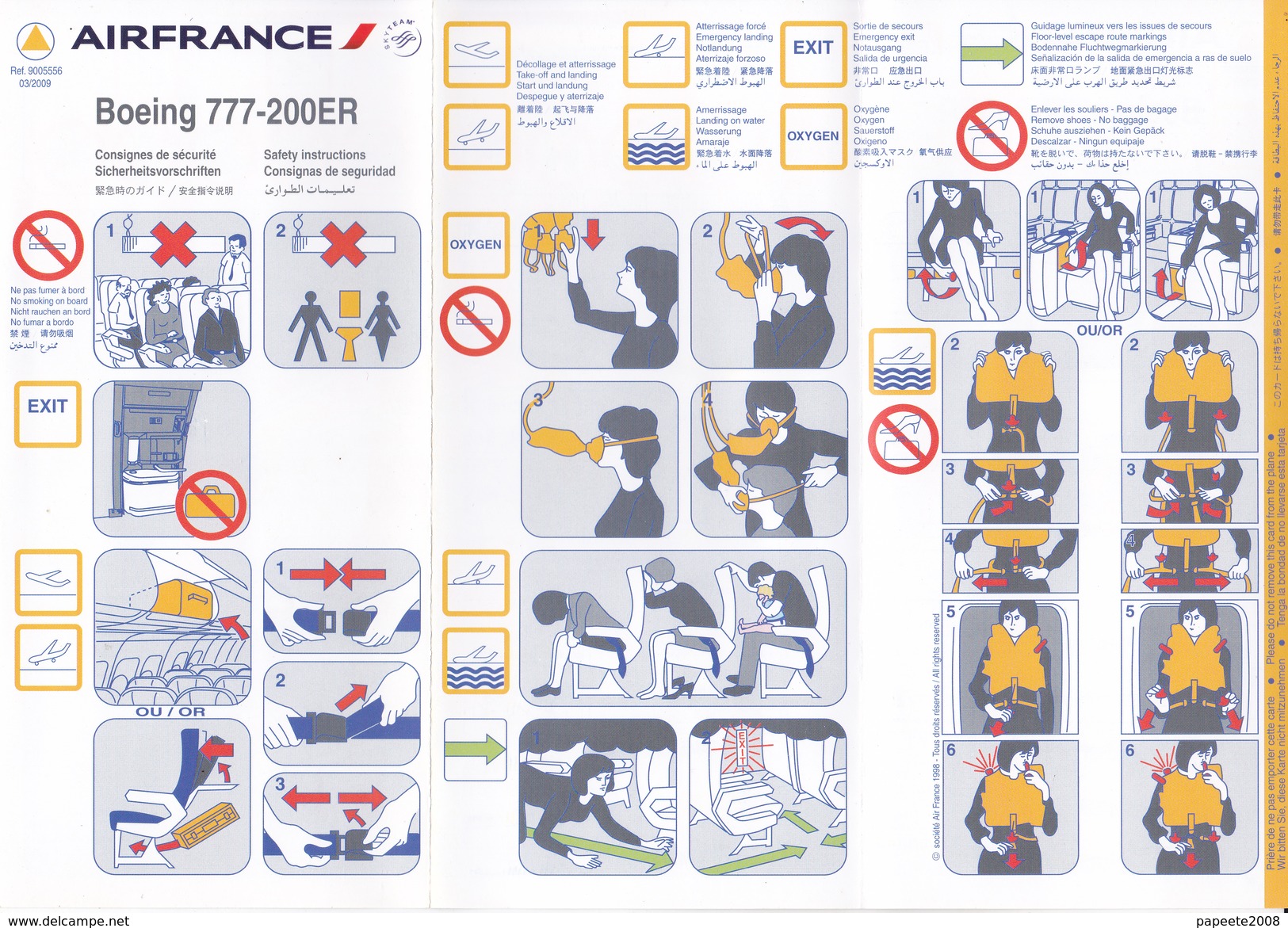 Air France/ Boeing 777- 200 ER / Consignes De Sécurité / Safety Card - 03/2009 / 1er Modèle - Veiligheidskaarten