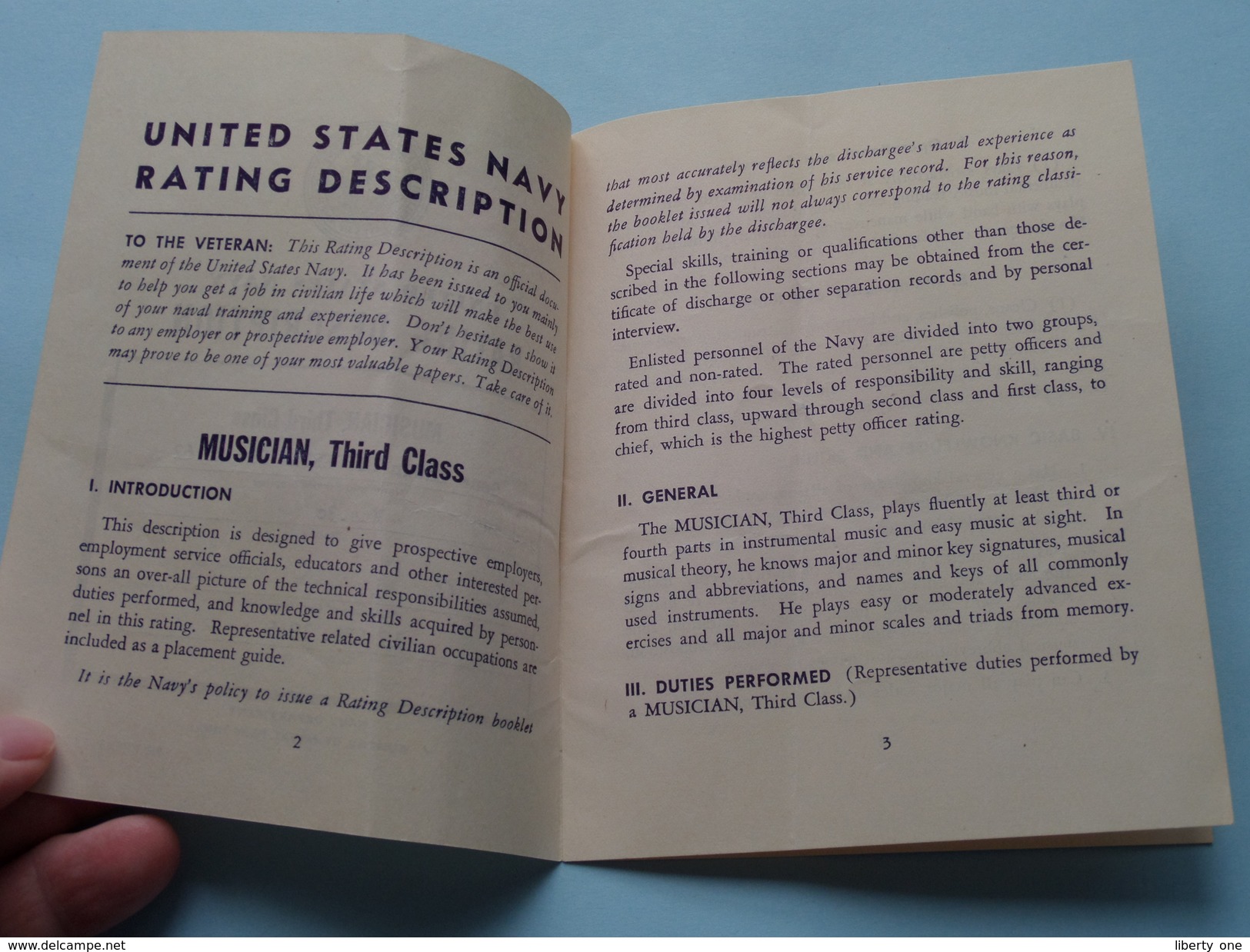 United States NAVY ( Rating Description / Musician, Third Class ) RIPPERDAN Gene Edwin 886 06 62 / 1945 ( Zie Foto ) ! - Diplômes & Bulletins Scolaires