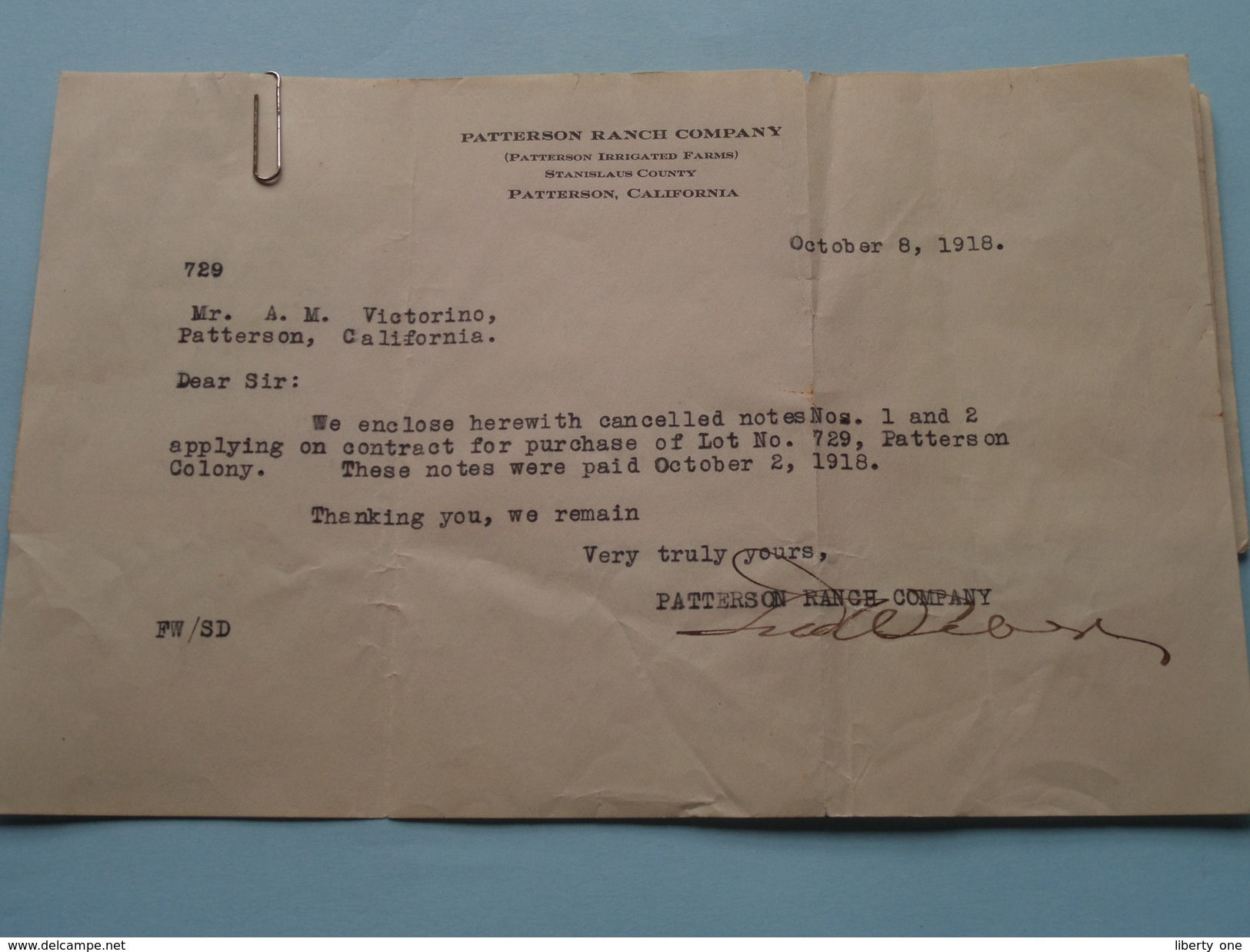 PATTERSON RANCH Company California 1918 ( Cancelled Notes (Orders) A M Victorino ) LOT ( Zie Foto ) ! - Chèques & Chèques De Voyage
