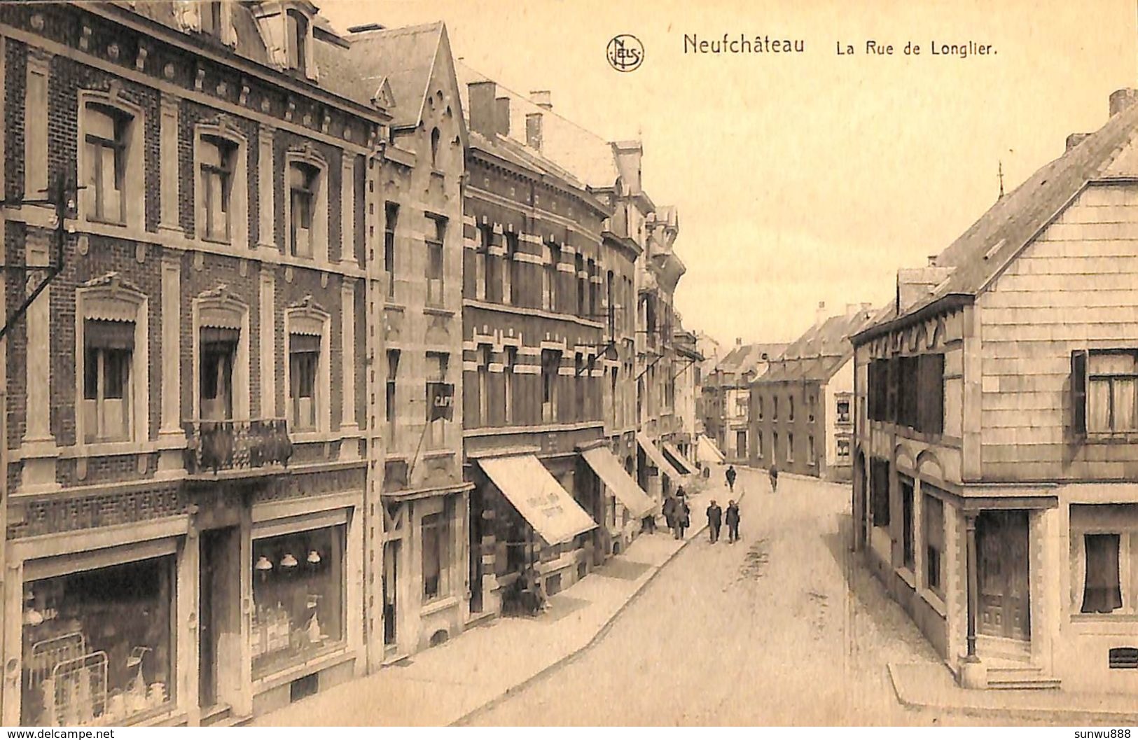 Neufchâteau - La Rue De Longlier (animée, Café, Coiffeur, Voitures D'enfant En Vitrine...1927) - Neufchâteau