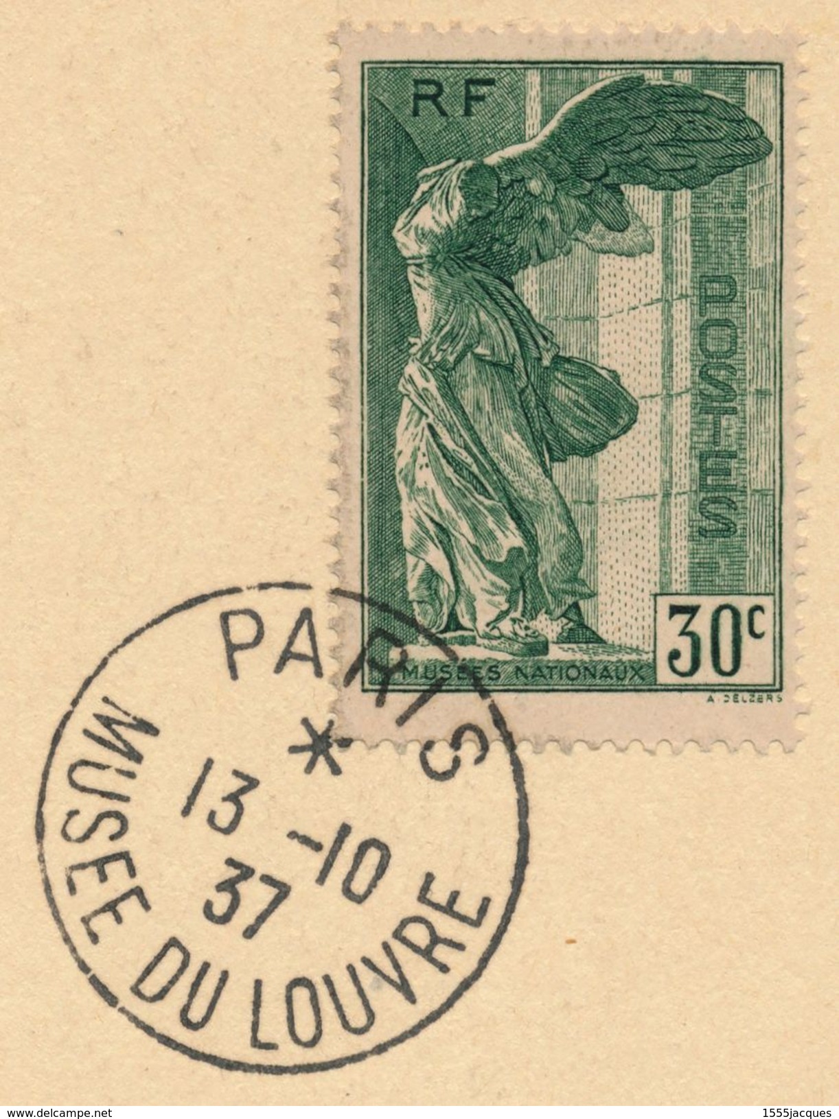 N° 354 VICTOIRE DE SAMOTHRACE 1937 - TIMBRE OBLITÉRÉ SUR CARTE POSTALE DU LOUVRE - 13 OCTOBRE 1937 - VOIR PHOTOS - - Gebraucht