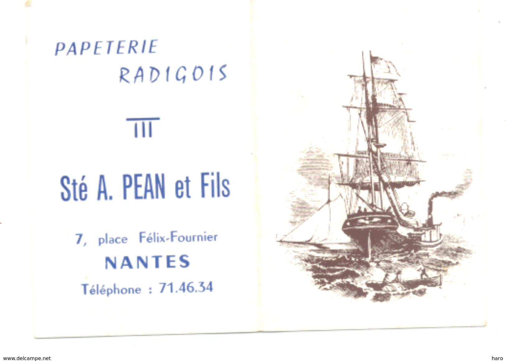 Petit Calendrier 1968 - Papeterie Radigois Sté A. PEAN & Fils à NANTES (Fr55) - Petit Format : 1961-70