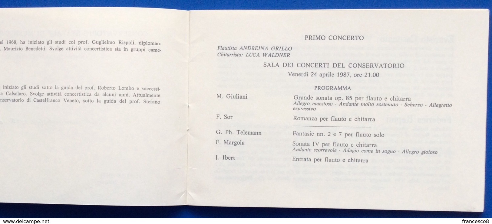 1987 UDINE CONSERVATORIO DI MUSICA JACOPO TOMADINI Concerti Dei Migliori Diplomati Dell'anno 1985-86 - Programmi