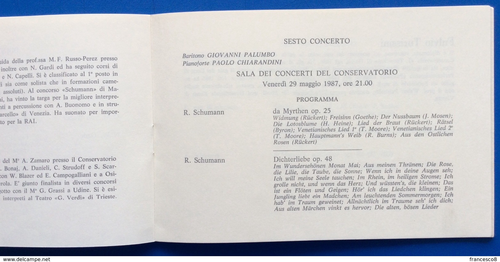 1987 UDINE CONSERVATORIO DI MUSICA JACOPO TOMADINI Concerti dei migliori diplomati dell'anno 1985-86