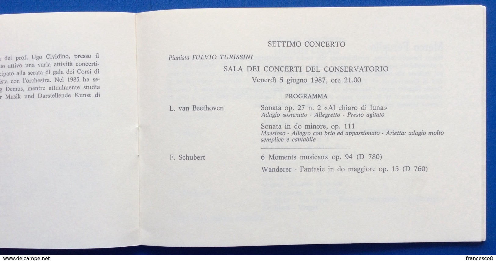 1987 UDINE CONSERVATORIO DI MUSICA JACOPO TOMADINI Concerti dei migliori diplomati dell'anno 1985-86